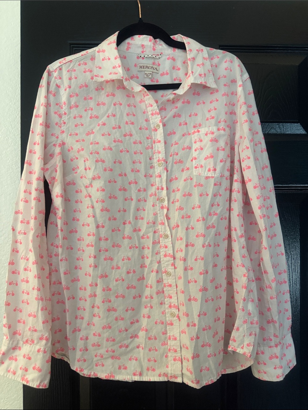 Merona White Button-Front Shirt with Pink Bike Print